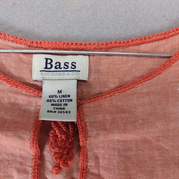 Bass Orange Linen Cotton Tank Top Women's M Keyhole Tie Neck Pleated Shoulder - Picture 3 of 10